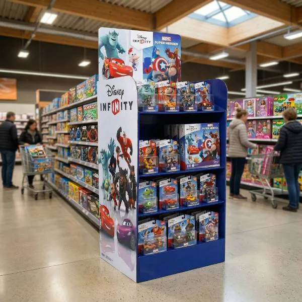 expositor de merchandising para el pasillo de juguetes en tiendas minoristas