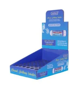 Caja expositora de cartón para inhalador nasal Saayras