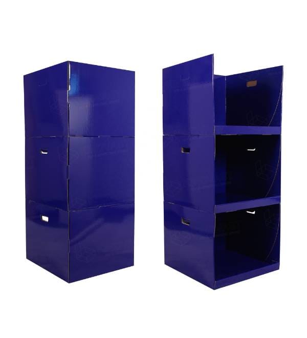 stackable cardboard display bins side view