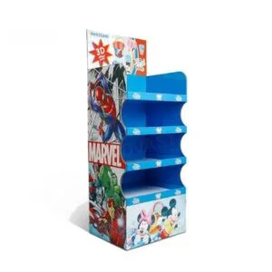 expositor personalizado de papelão para material escolar da Marvel e Disney
