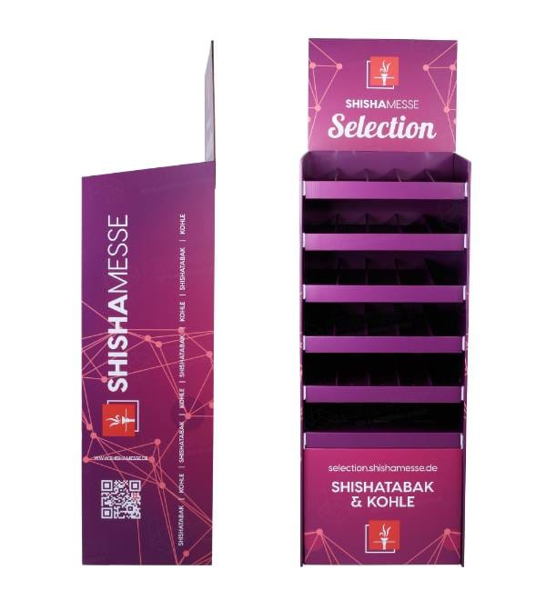 カスタムプリントされたフロアディスプレイの側面図