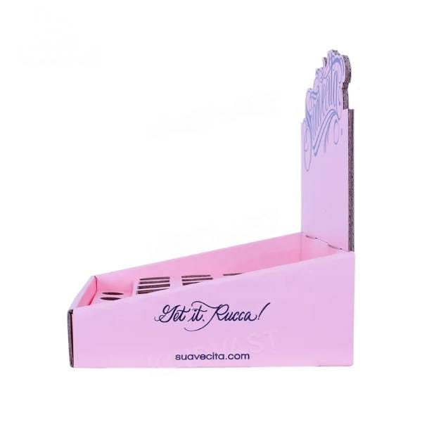 傾斜した段ボール製カウンターユニット側面