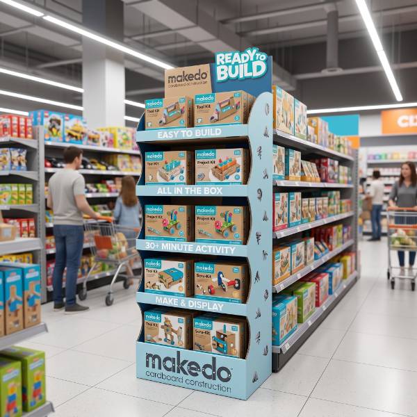 おもちゃ屋の通路の商品陳列レンダリング