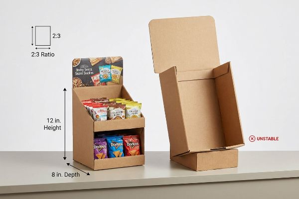 Corrugated POS display, 12 in. Height, 8 in. Depth, with 