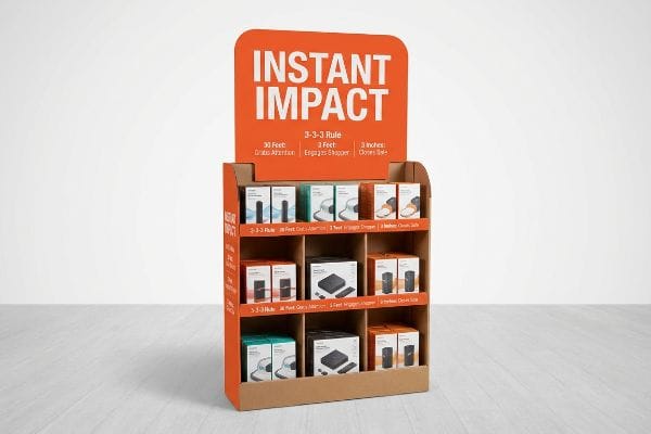 Corrugated end cap display with orange 