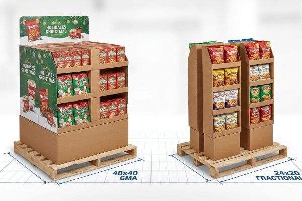 Corrugated cardboard pallet displays feature 