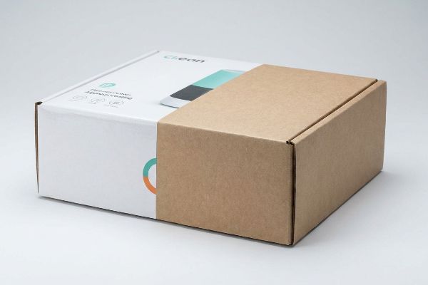 White cardboard box featuring 