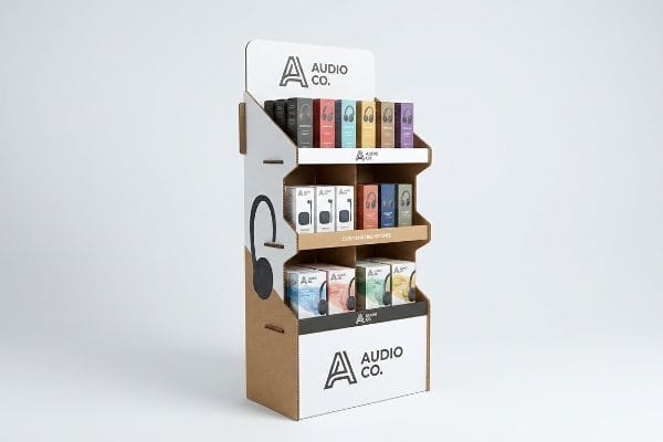 audio co multi shelf corrugated display