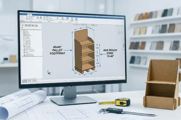 Monitor shows cardboard endcap CAD, 48x40
