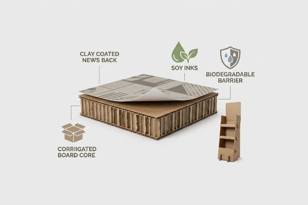 What materials are used in your custom cardboard floor displays?