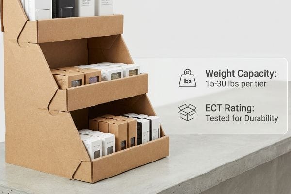 What is the maximum weight capacity for a table top display rack?