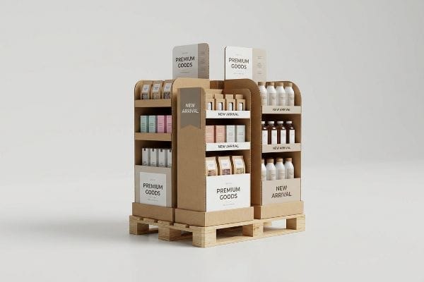 Kraft cardboard retail display unit featuring