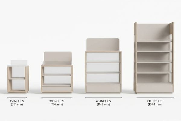 cosmetic display heights sizes