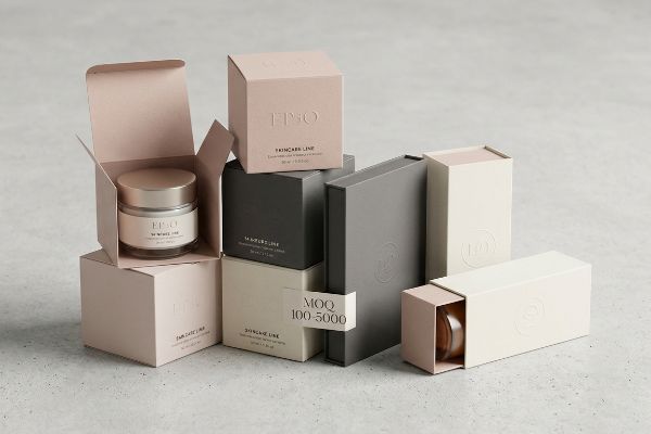 What is the minimum order quantity for custom cosmetics packaging?