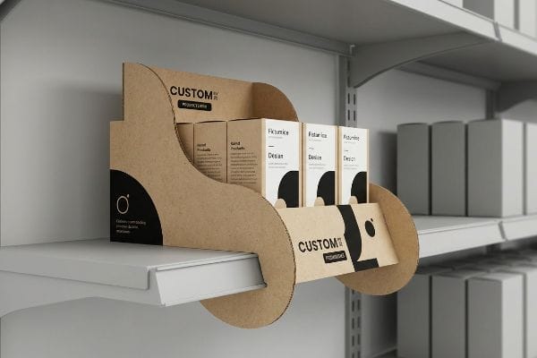 Brown kraft paper die-cut display by Custom By Premiere, offering structural disruption for products.