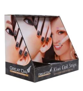 Expositor de mostrador de cartón personalizado para tiras de uñas kiwi