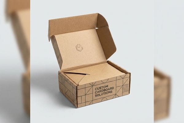 Brown corrugated cardboard box displaying 