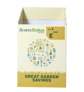 custom scotts solus cardboard display dump bin