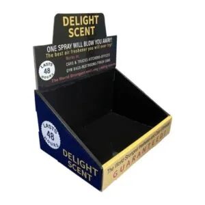 Custom Dark Blue Cardboard Display for Air Fresheners – Single-Tier Corrugated Counter Display PDQ Tray - Walmart PDQ displays