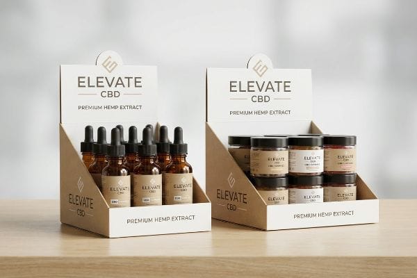 elevate cbd tincture gummy displays