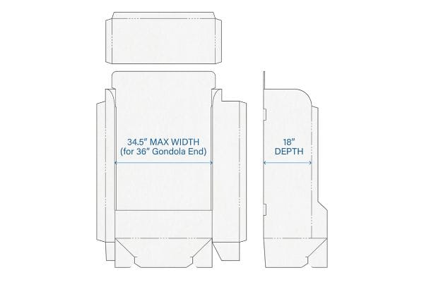 White die-cut template for a retail endcap display, showing 34.5