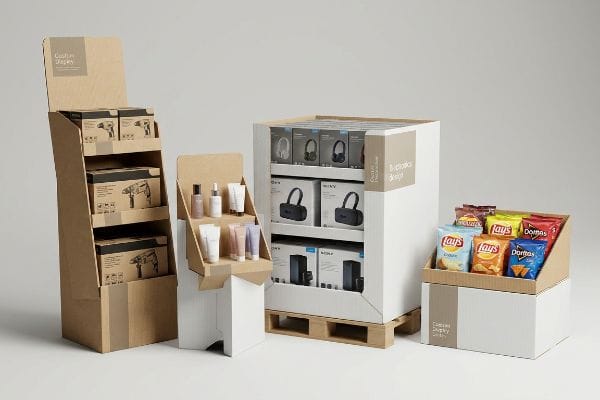 What kinds of cardboard displays are available and what can they store?