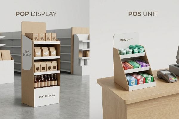 embalagem marrom para exibição de produtos de chão