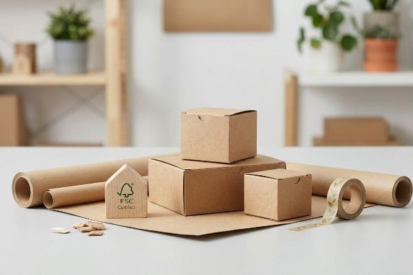 采用可持续包装材料,包括经 FSC 认证的木块、牛皮纸卷和棕色纸板箱。.