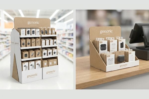 White and kraft cardboard POP floor display for