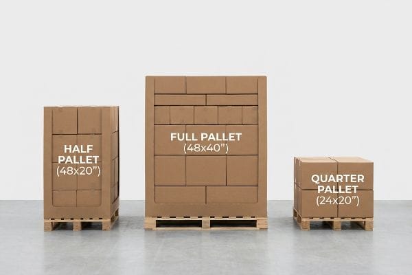 Three standard pallet display sizes, including Half Pallet (48x20