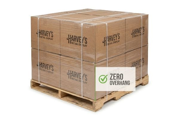 Harvey's Retail Display master cartons on a pallet, perfectly aligned for zero overhang, ensuring maximum compression strength.
