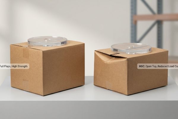 Two corrugated boxes, one labeled