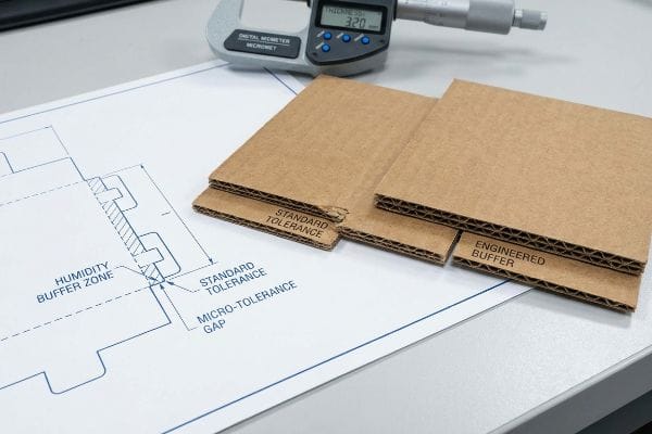 Corrugated cardboard samples labeled