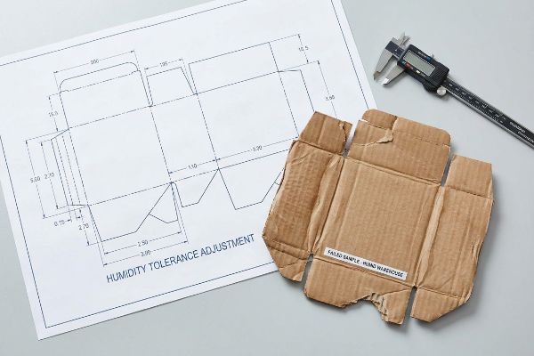 Un plan détaillé de découpe pour une boîte en carton ondulé, étiqueté 