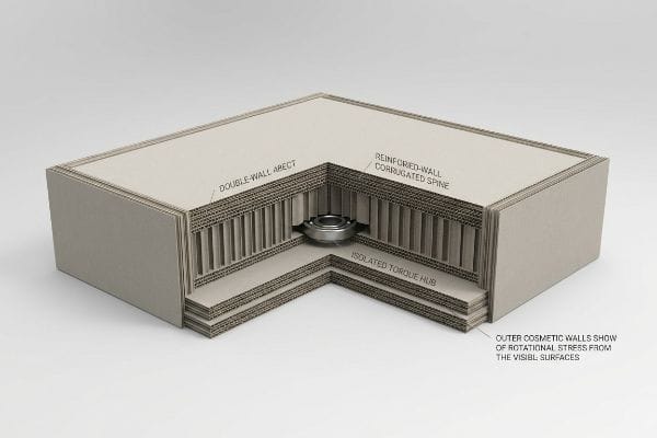 Double-Wall 48ECT corrugated spine and Isolated Torque Hub with a metal bearing, managing rotational stress.