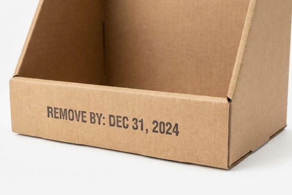 Brown corrugated cardboard display box showing a 