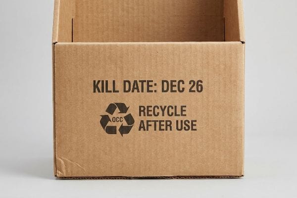 Brown corrugated cardboard box displaying 