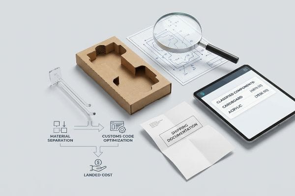 Cardboard insert, acrylic hook, and tablet showing