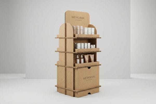 memoinia skincare cardboard display