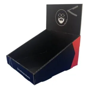 Expositor de cartón para productos de aseo masculino