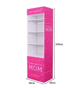 Expositor de cartón rosa para el día de la madre y productos para el cuidado de la piel