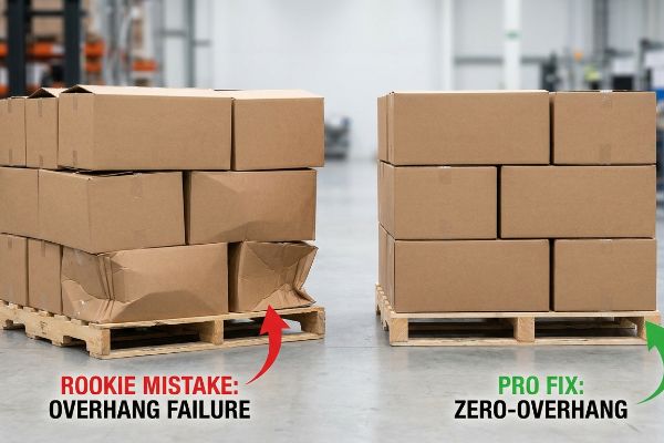 Cardboard boxes on pallets show