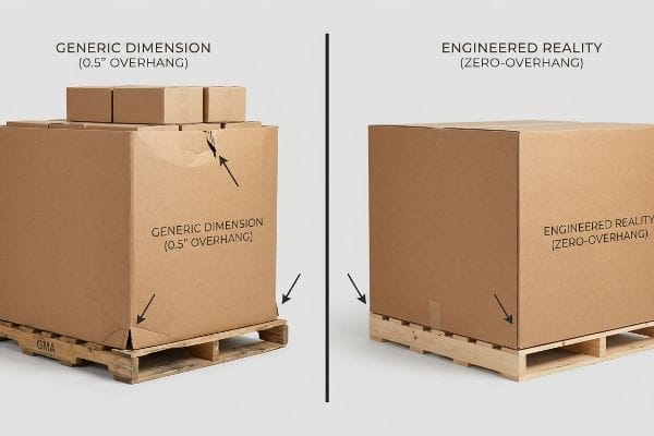 Corrugated boxes on pallets compare Generic Dimension (0.5