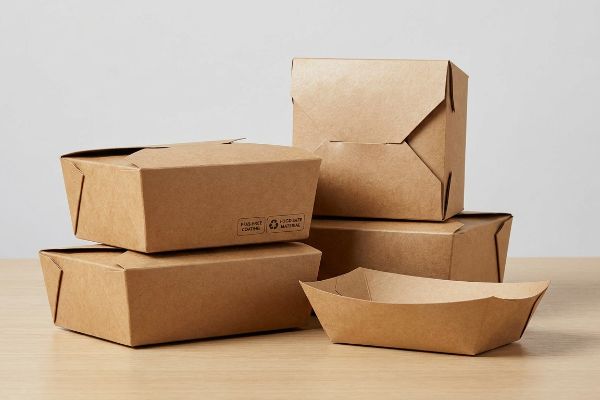 Cajas de embalaje de alimentos de papel kraft marrón, incluyendo una bandeja abierta, que incluyen:
