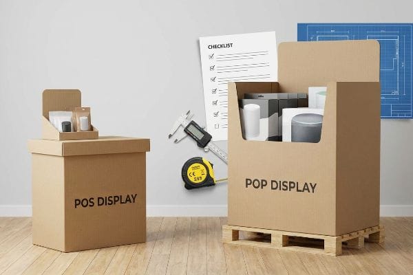 Картонный POS-дисплей на коробке и более крупный Pop Display на поддоне, а также контрольный список, цифровой штангенциркуль и измерительная лента.