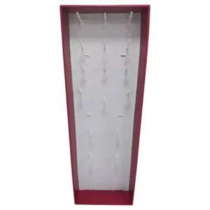 red cardboard display peg hooks