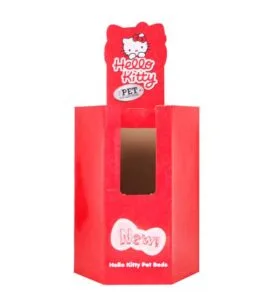 Červený kartonový displej Hello Kitty s odpadkovým košem