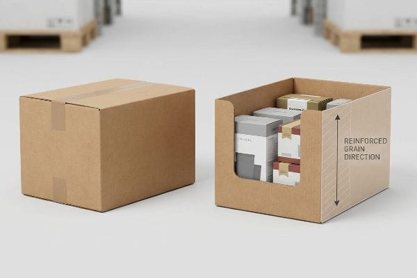 Brown corrugated cardboard PDQ box with