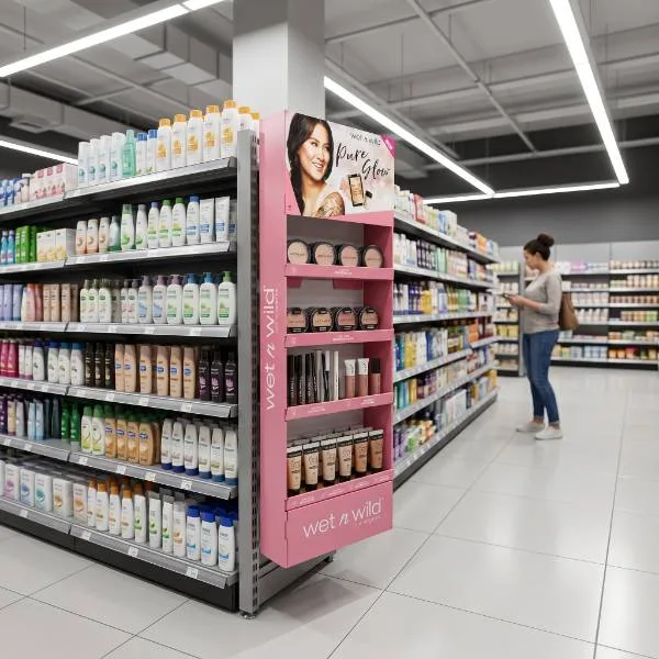 retail cosmetic aisle sidekick display