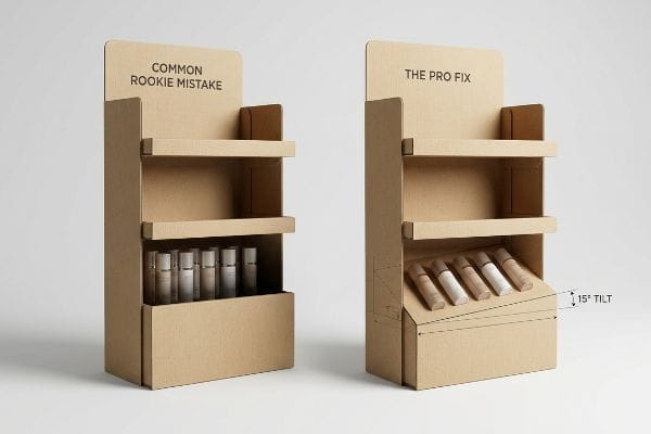 Brown corrugated cardboard retail displays, comparing 